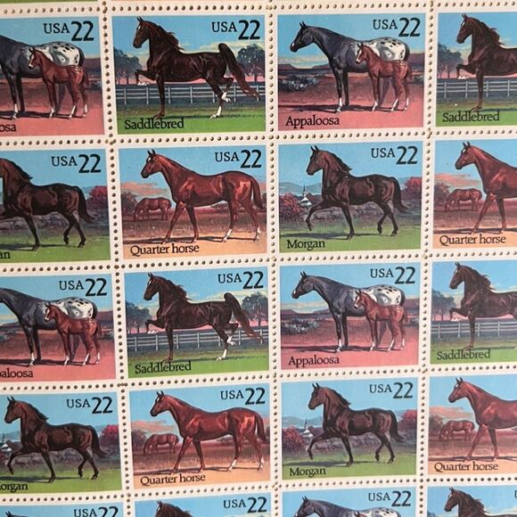 MNH Scott #2155-58 Horses 1985 - 22 Cent Stamp Sheet of Stamps - Picture 2 of 2